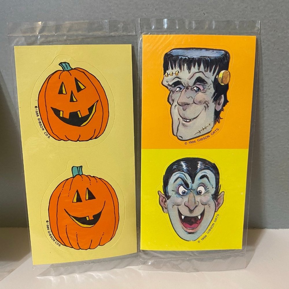 Vintage Halloween Stickers Pumpkins Cats American Greetings Gibson Hallmark - Picture 9 of 12
